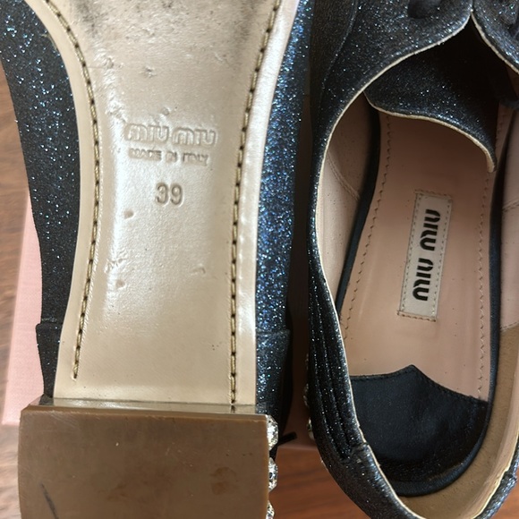 miu miu sparkly denim oxford shoes with rhinestones heals - Picture 6 of 6